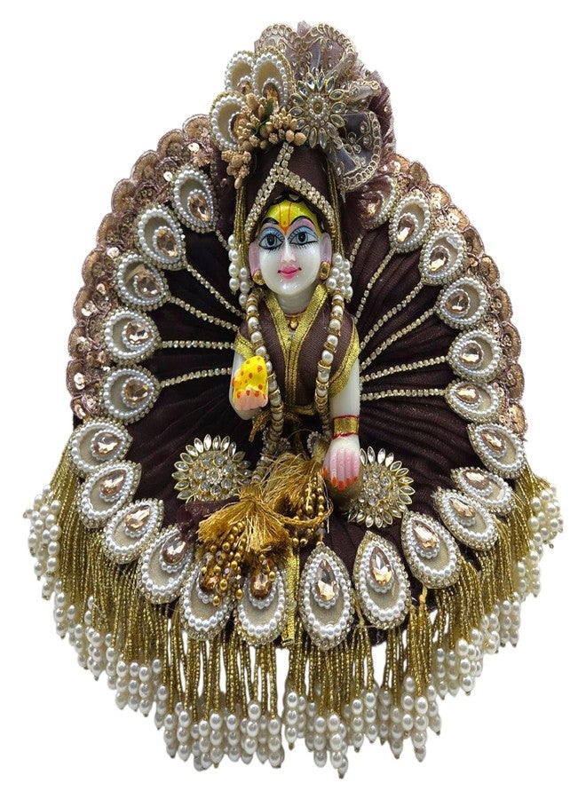 Vrindavanstore.in Janmashtami فستان Laddu Gopal باللون البني المميز | تصميم جناح الطاووس بوشاك مع باغدي وباتكا وشولي | التطريز باللؤلؤ والحجر | فستان بال جوبال لجانماشتامي بوجا (مقاس-2) - Image 1